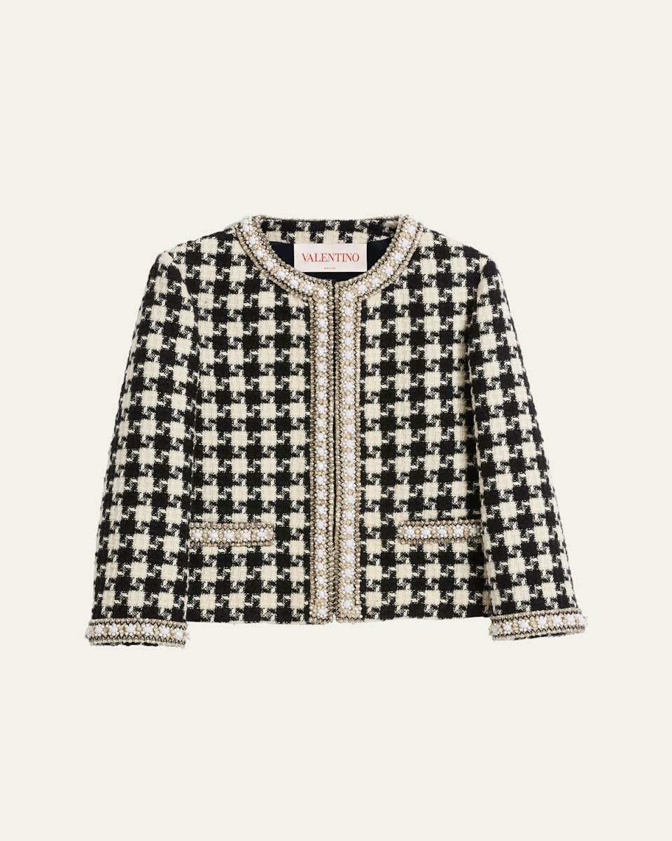 Tweed Houndstooth Crystal Trim Jacket